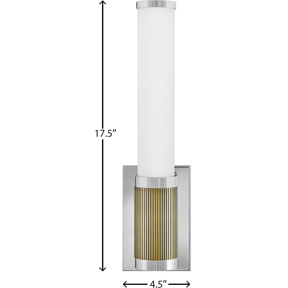 Zevi LED 5 inch Polished Nickel with Lacquered Brass Vanity Light Wall Light, Vertical