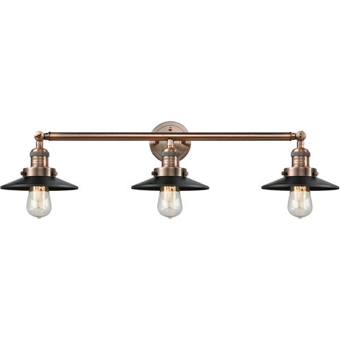 Franklin Restoration Railroad 3 Light 32 inch Antique Brass Bath Vanity Light Wall Light in Incandescent, Matte Black, Franklin Restoration