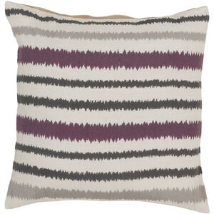Ikat Stripe 18 inch Charcoal, Medium Gray, Cream, Bright Purple Pillow Kit