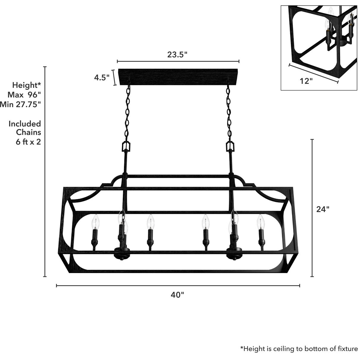 Highland Hill 8 Light 40 inch Rustic Iron Linear Chandelier Ceiling Light