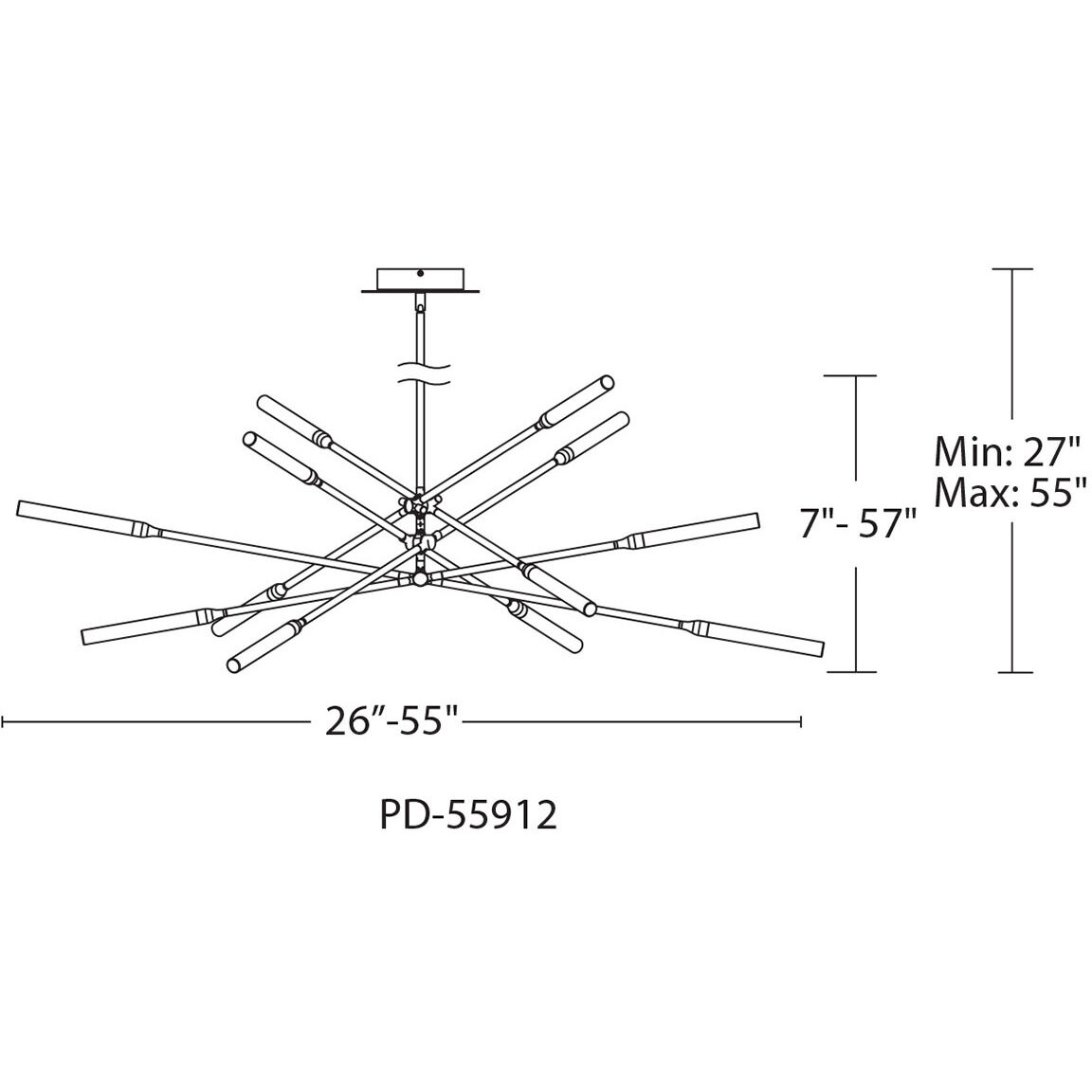 Houdini LED 46.69 inch Black Aged Brass Pendant Ceiling Light, dweLED