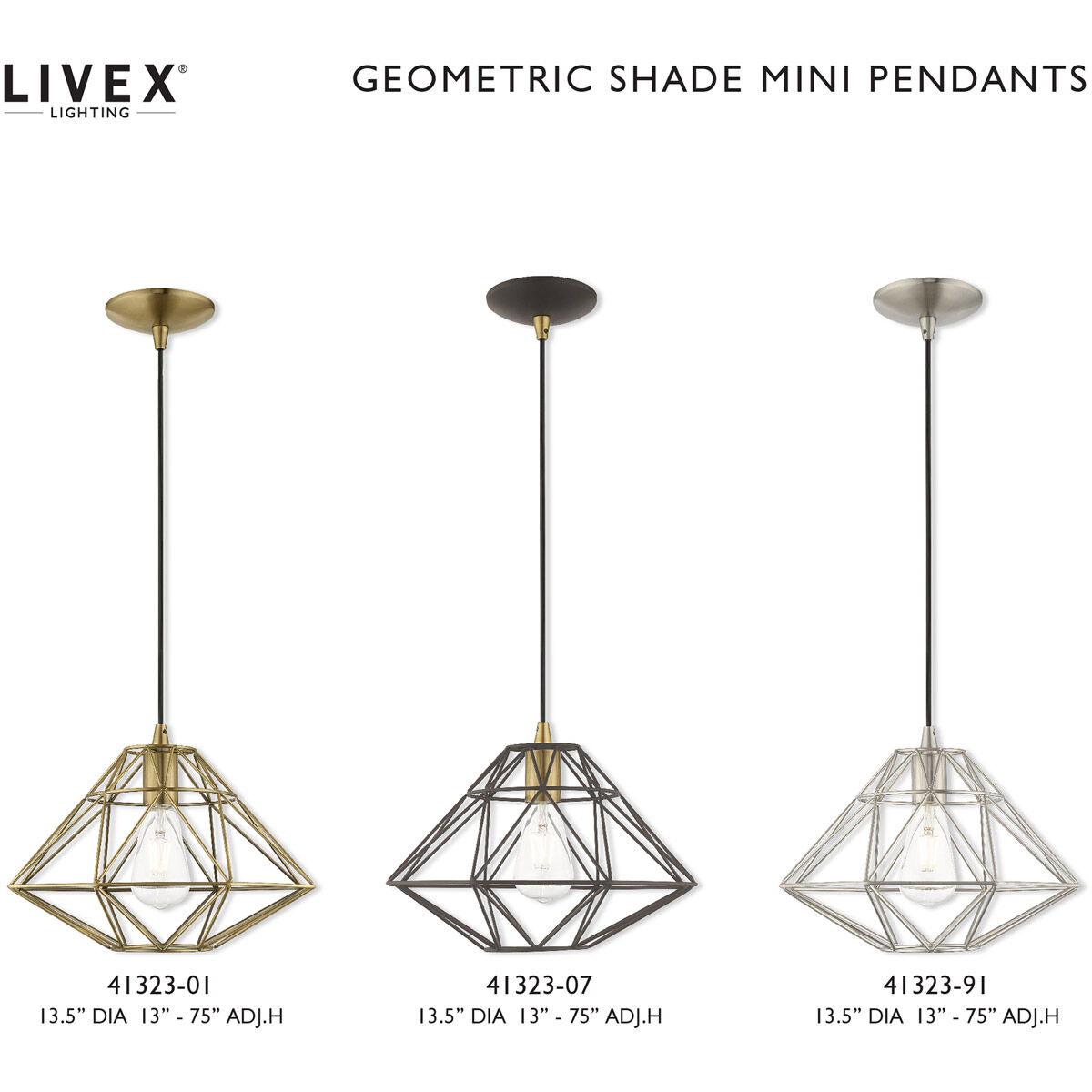 Geometric 1 Light 14 inch Brushed Nickel Mini Pendant Ceiling Light