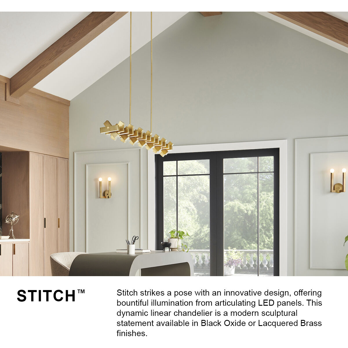 Stitch LED 58.75 inch Lacquered Brass Chandelier Ceiling Light