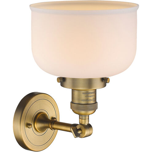 Franklin Restoration Large Bell LED 8 inch Brushed Brass Semi-Flush Mount Ceiling Light in Matte White Glass, Franklin Restoration