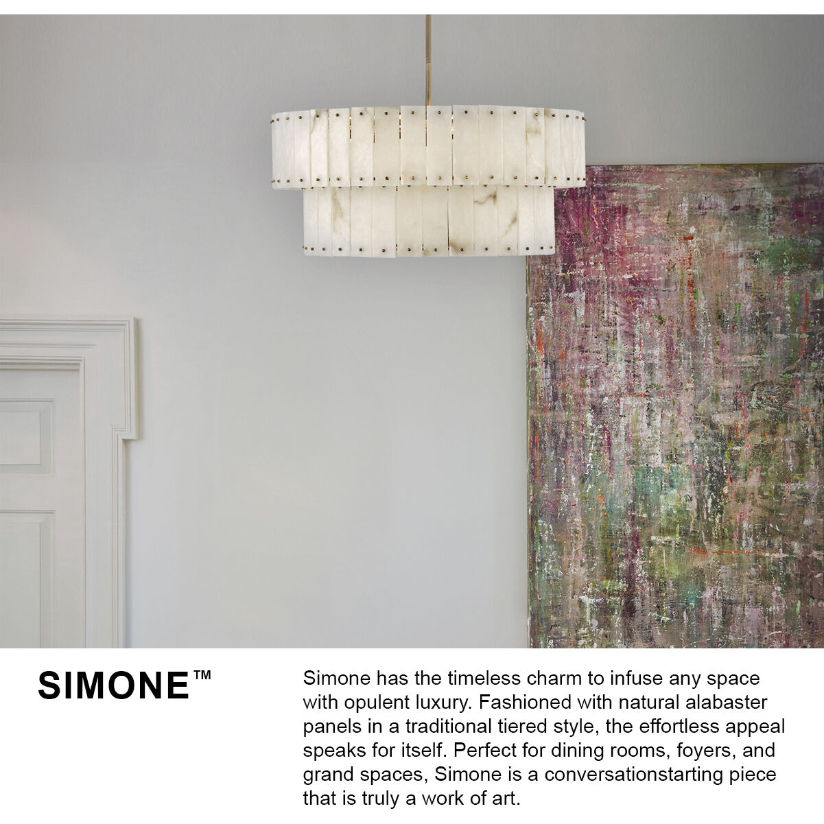 Simone LED 24 inch Burnished Gold Chandelier Ceiling Light in Alabaster, Multi Tier