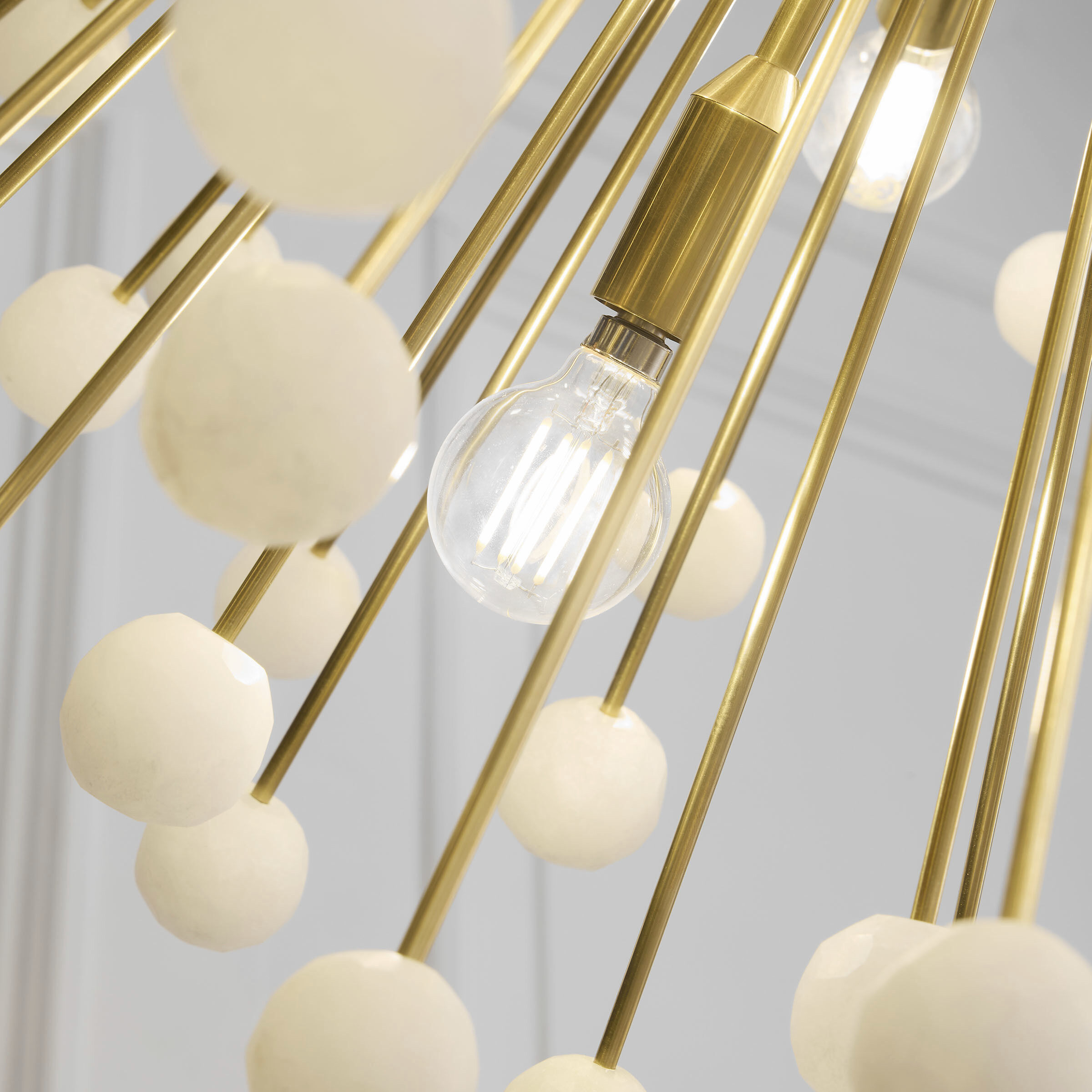 Suzanne Kasler Lys LED 41 inch Hand-Rubbed Antique Brass and Alabaster Chandelier Ceiling Light