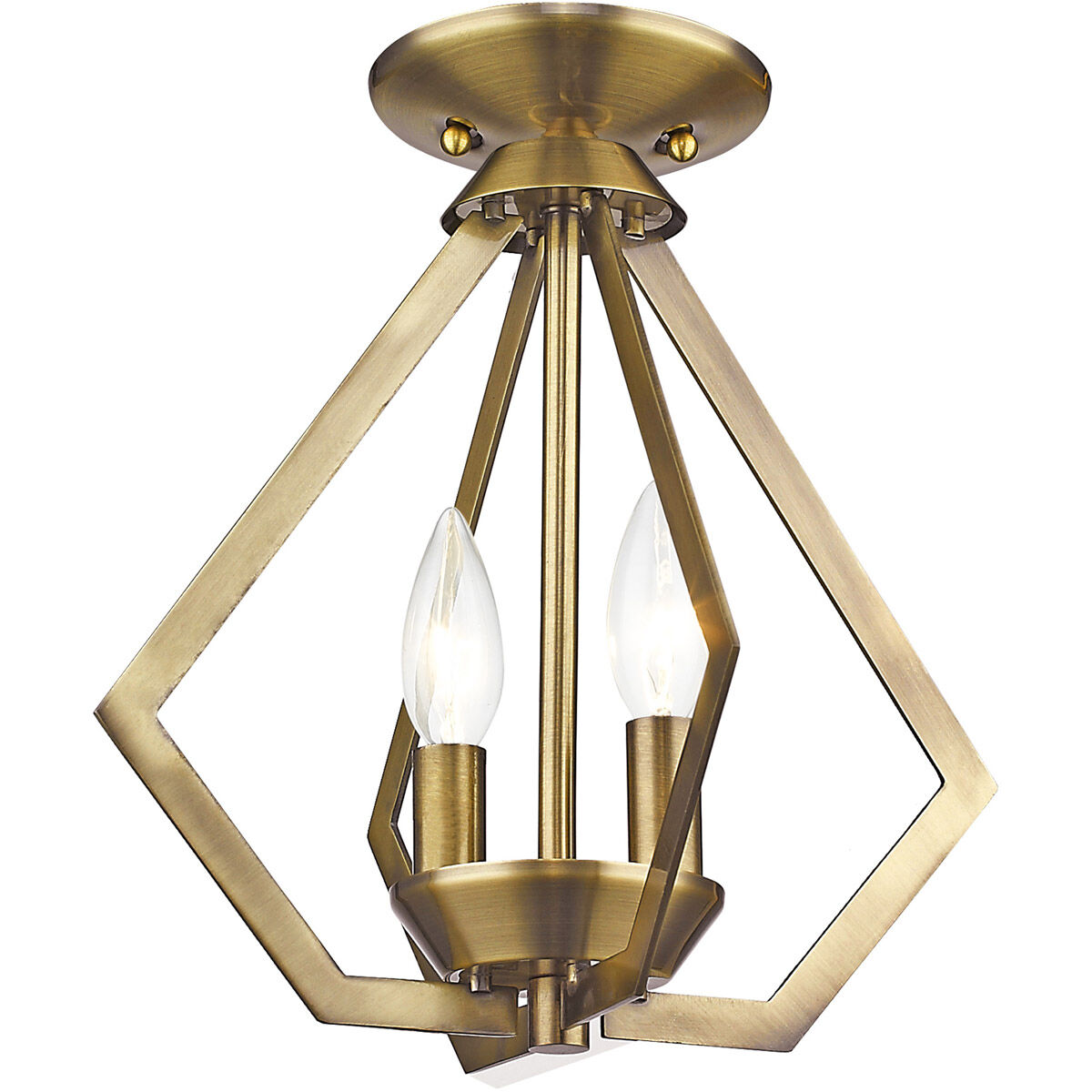 Prism 2 Light 11.25 inch Antique Brass Convertible Mini Chandelier/Ceiling Mount Ceiling Light