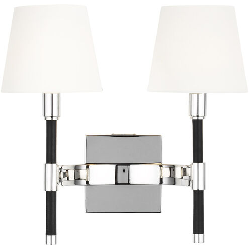 Katie 2 Light Polished Nickel / Black Leather Wall Sconce Wall Light