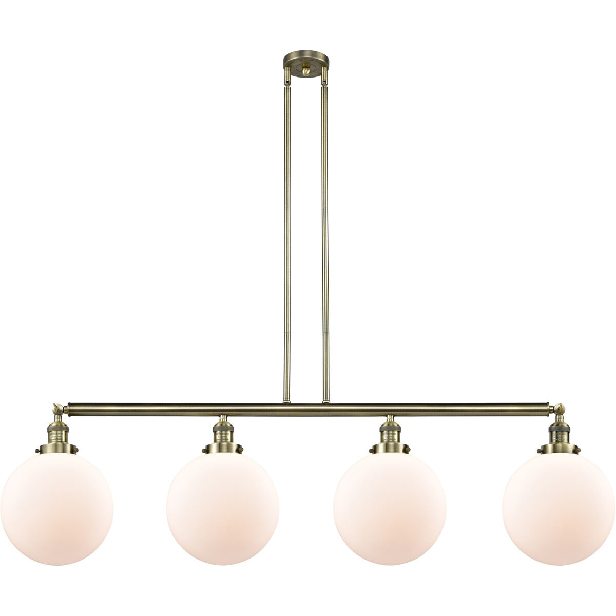 Franklin Restoration X-Large Beacon 4 Light 54 inch Antique Brass Island Light Ceiling Light in Matte White Glass, Franklin Restoration