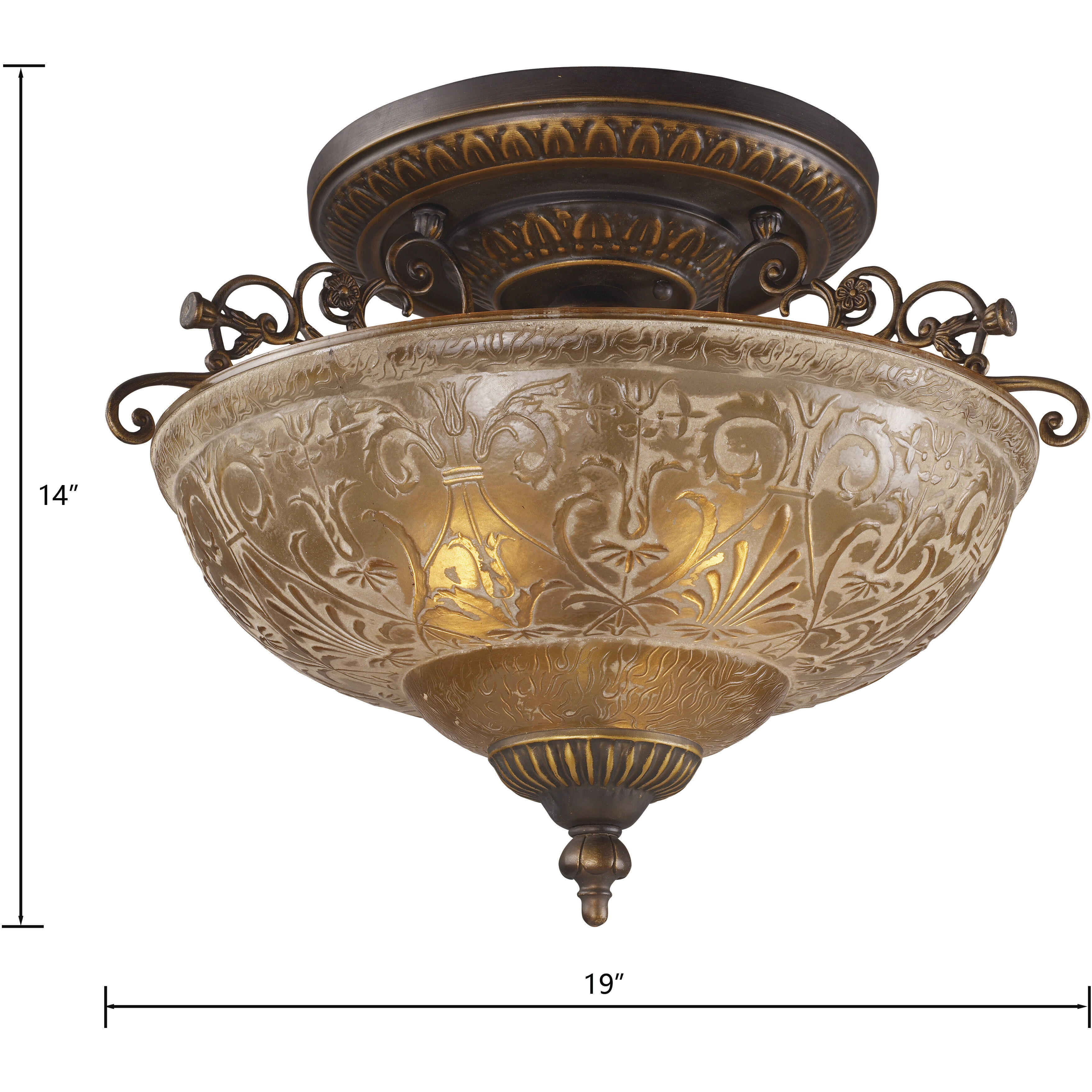 Restoration 3 Light 19 inch Antique Golden Bronze Semi Flush Mount Ceiling Light