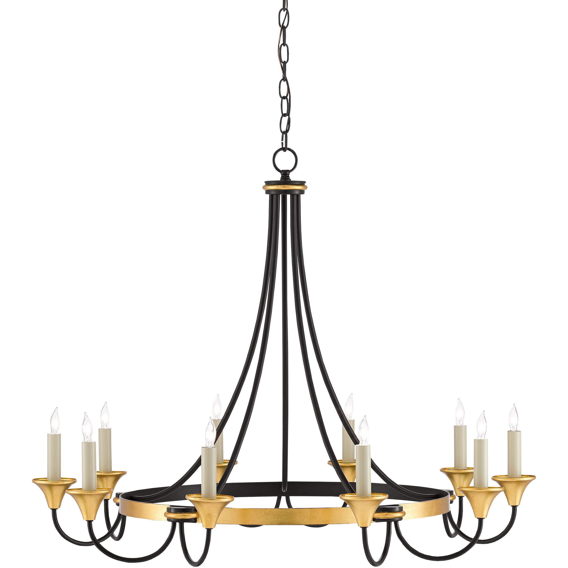 Hanlon 10 Light 36.75 inch Washed Black/Contemporary Gold Leaf Chandelier Ceiling Light