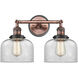 Franklin Restoration Large Bell 2 Light 19 inch Antique Copper Bath Vanity Light Wall Light in Clear Glass