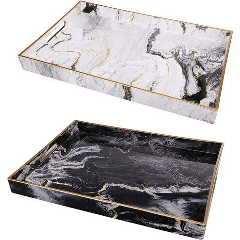 Quinn Rectangular Decorative Black and White Tray, Set of 2