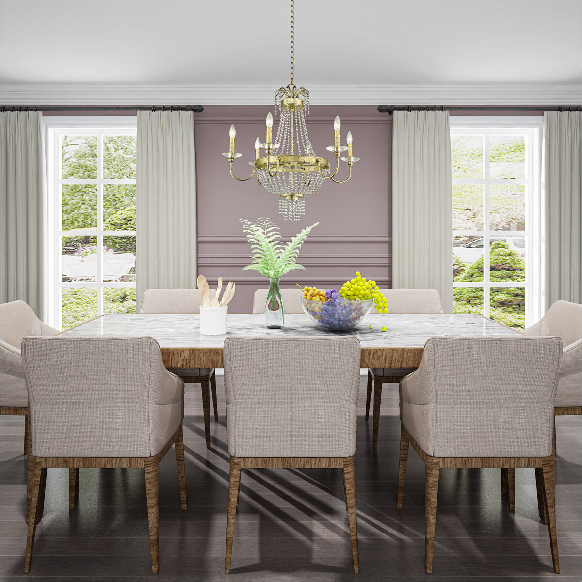 Valentina 6 Light 28 inch Hand Applied Winter Gold Chandelier Ceiling Light