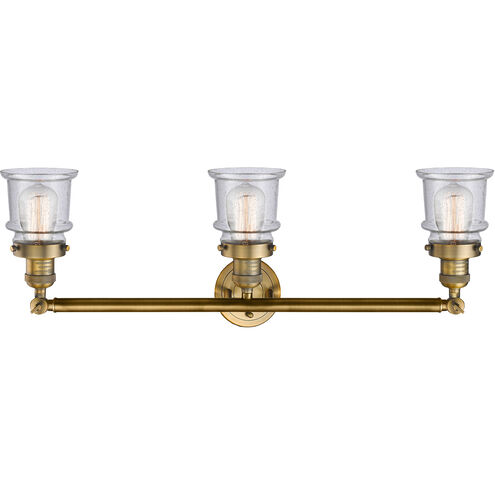 Franklin Restoration Small Canton 3 Light 30 inch Brushed Brass Bath Vanity Light Wall Light in Seedy Glass, Franklin Restoration