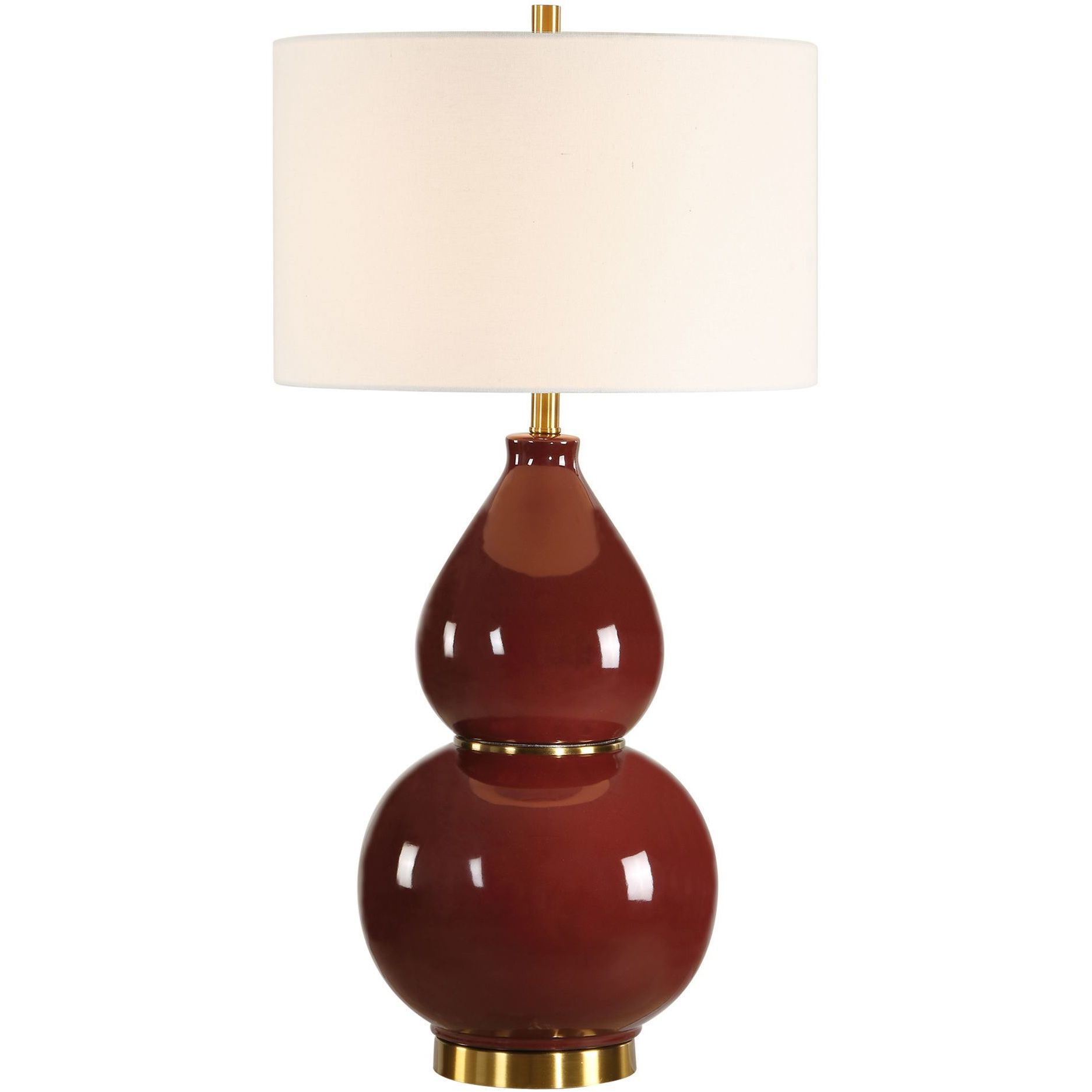 Gourd 30.5 inch 150 watt Burgundy Glaze and Antiqued Brass Table Lamp Portable Light