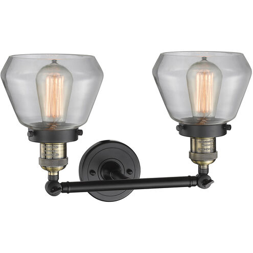 Franklin Restoration Fulton 2 Light 17 inch Black Antique Brass Bath Vanity Light Wall Light in Clear Glass, Franklin Restoration