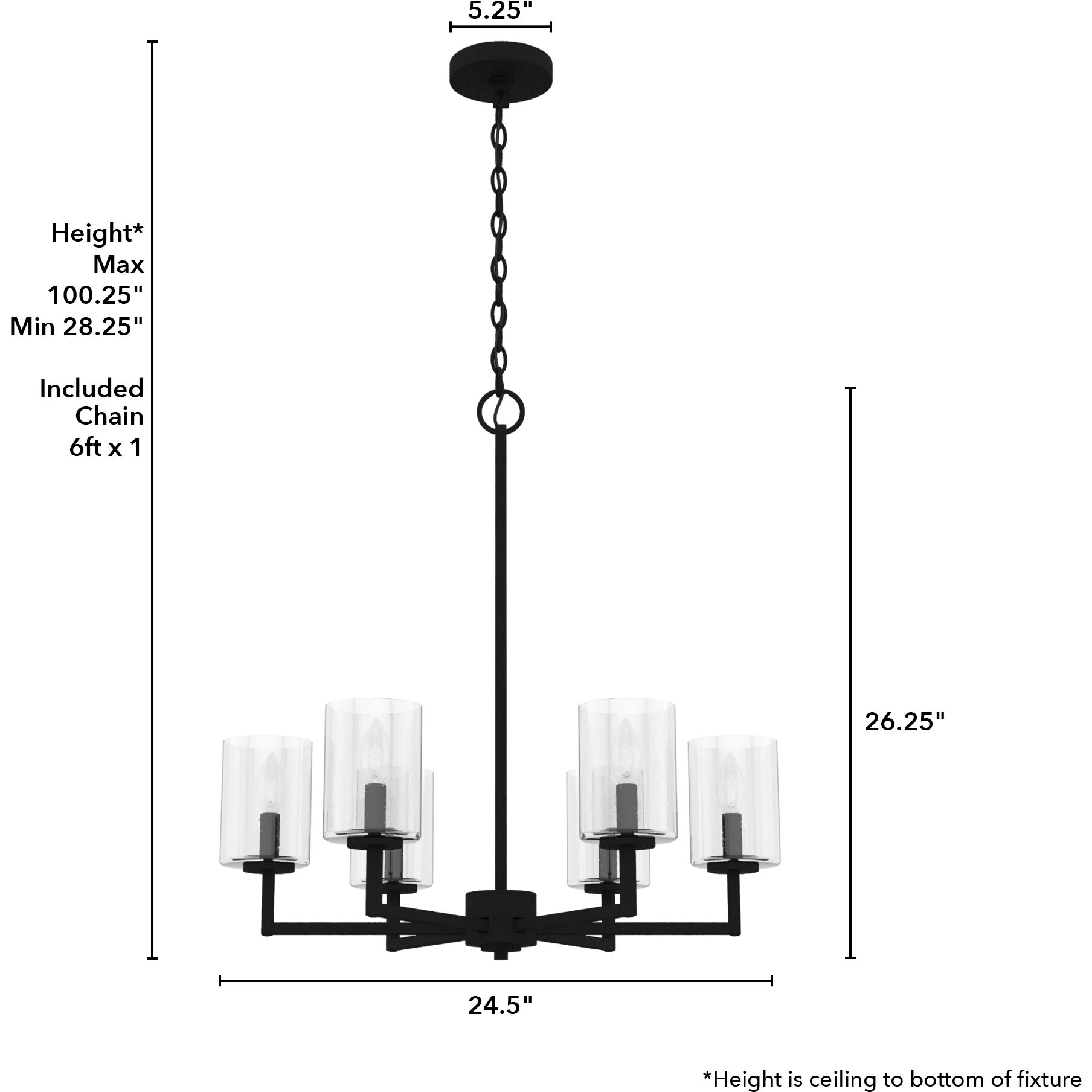 Kerrison 6 Light 24.5 inch Natural Black Iron Chandelier Ceiling Light