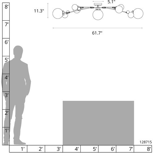 Sprig 5 Light 61.7 inch Sterling Semi-Flush Ceiling Light in Opal