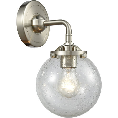 Nouveau Beacon LED 6 inch Brushed Satin Nickel Sconce Wall Light in Seedy Glass, Nouveau