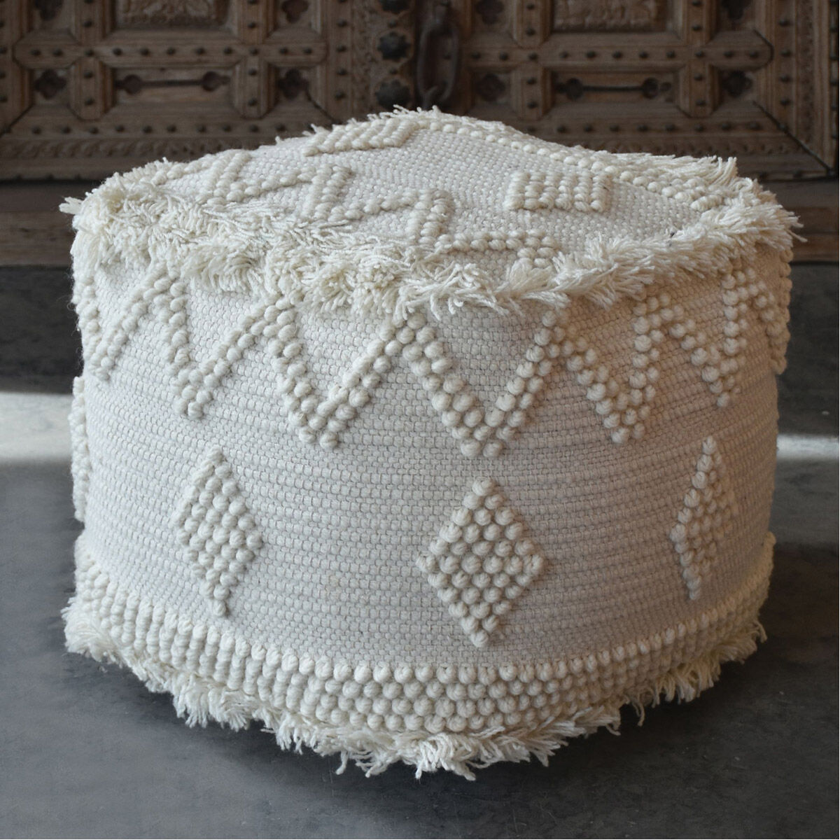 Uriah 18 inch Soft Ivory Pouf