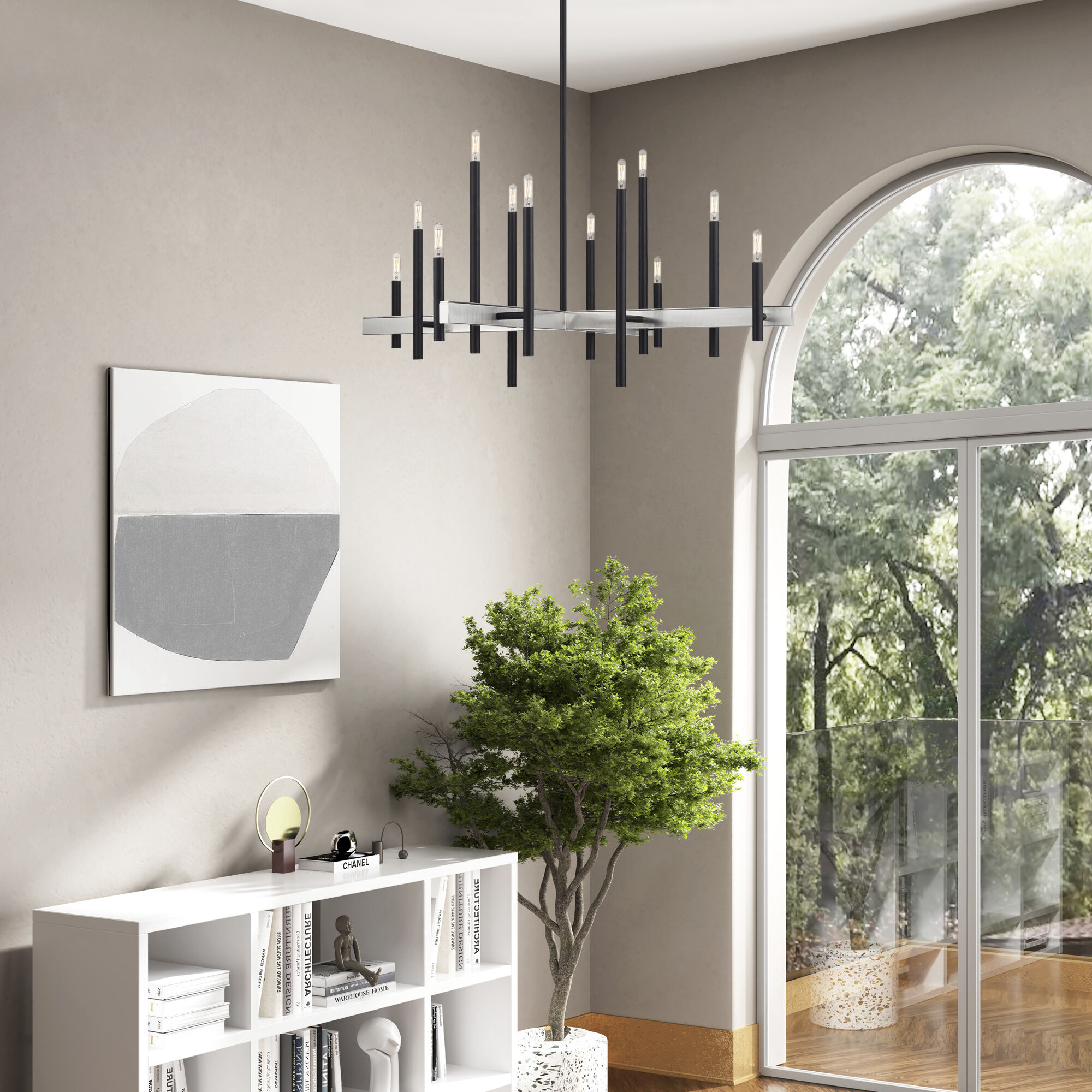 Denmark 12 Light 42 inch Black with Brushed Nickel Accents Foyer Chandelier Ceiling Light