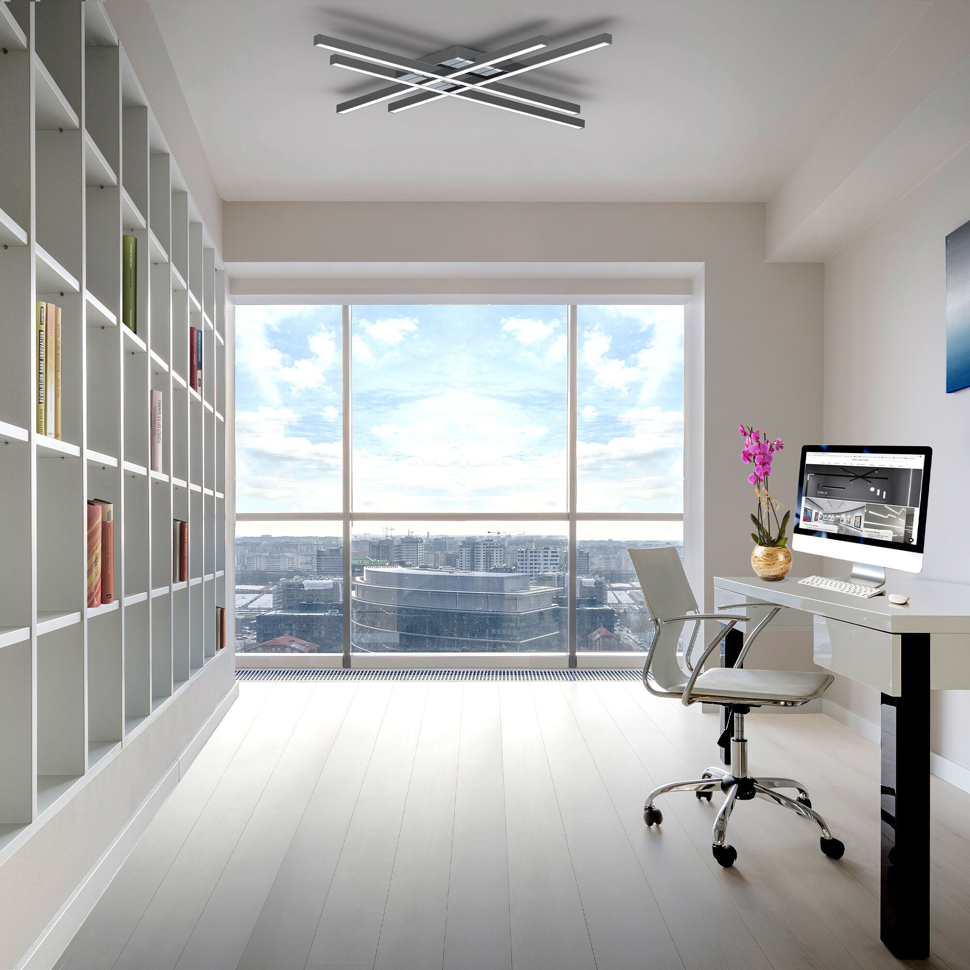 Parallax LED 32 inch Chrome Flush Mount Ceiling Light, dweLED