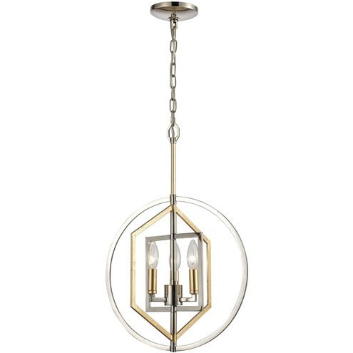 Geosphere 3 Light 15 inch Polished Nickel with Parisian Gold Leaf Chandelier Ceiling Light