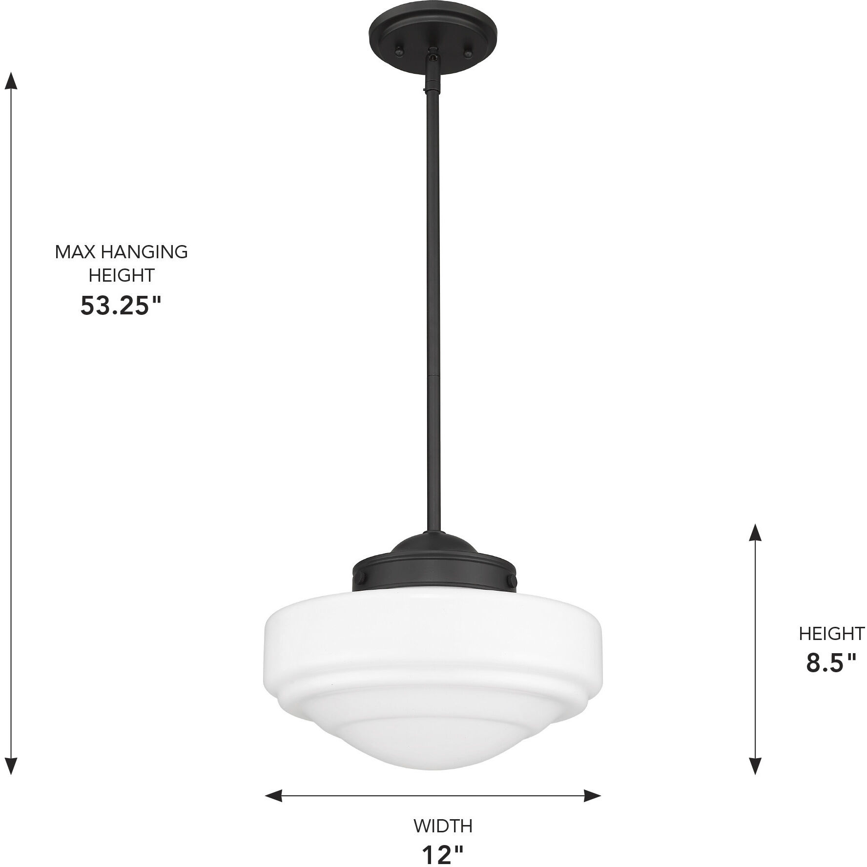 Ingalls 1 Light 12 inch Matte Black Pendant Ceiling Light in Vintage Milk Glass, Medium