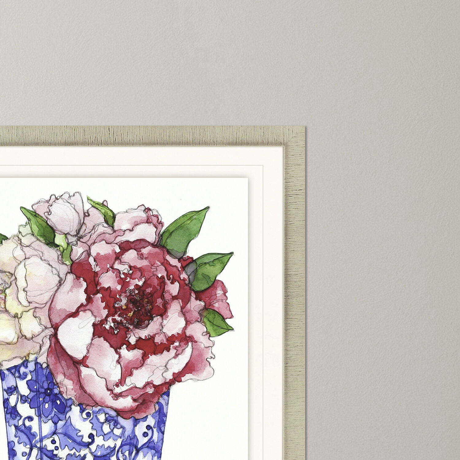 Pretty Petals Pink and Blue and Green and White Framed Art