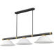 Vanguard 3 Light 58.5 inch Matte Black and Rubbed Brass Billiard Ceiling Light in White Mottle Glass