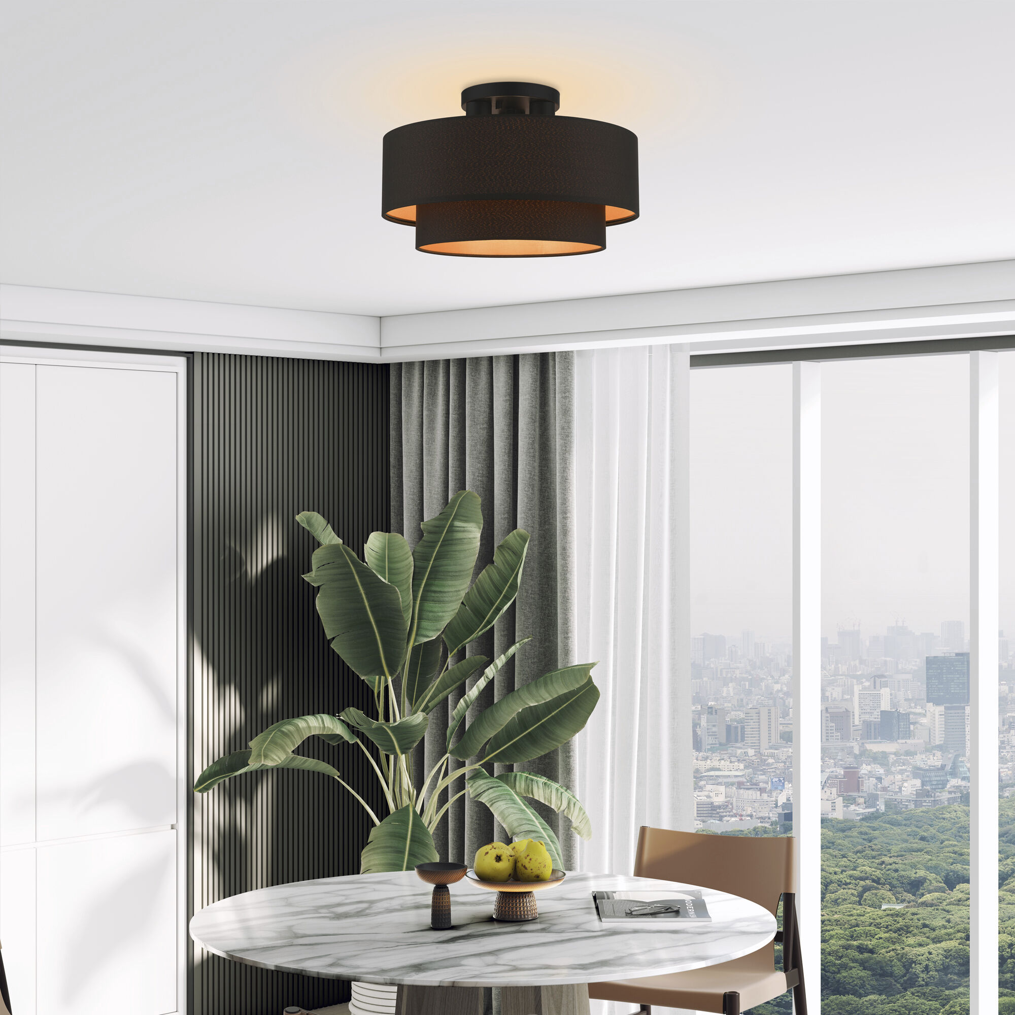 Sentosa 3 Light 15 inch Black Semi Flush Mount Ceiling Light, Large