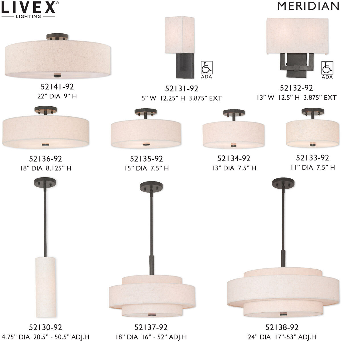 Meridian 5 Light 22 inch English Bronze Semi-Flush Mount Ceiling Light