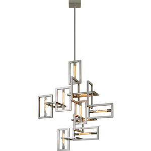 Enigma 9 Light 30.5 inch Silver Leaf with Polished Stainless Accents Chandelier Ceiling Light