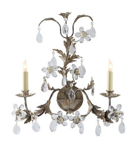 Visual Comfort Chart House Two-Light Crystal Petal Sconce in Antique White Gold CHD1469AWG