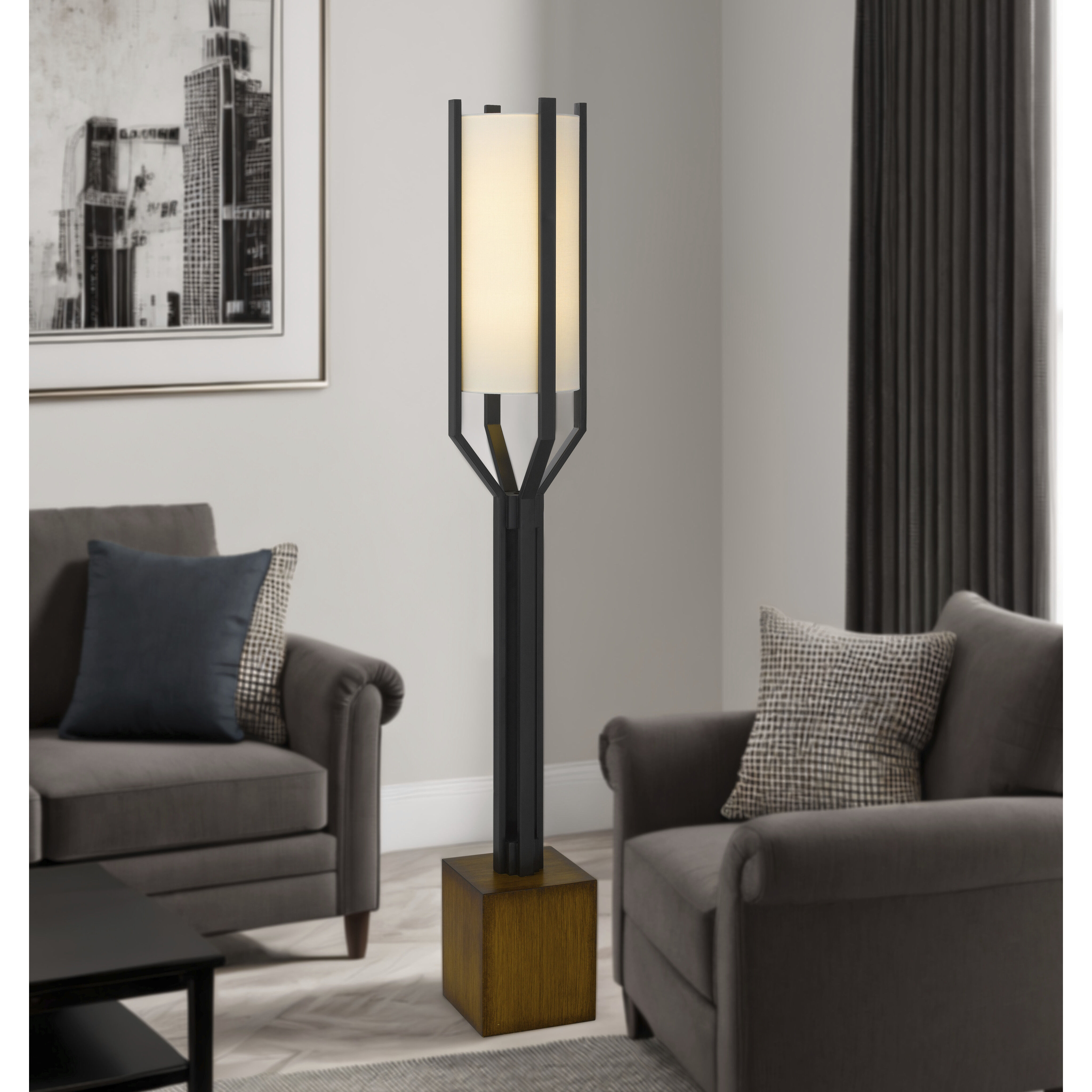 Woodsmere 60 inch 60 watt Matte Black and Wood Floor Lamp Portable Light