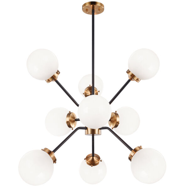 Maru 9 Light 29 inch Aged Gold Brass Chandelier Ceiling Light in Aged Gold Brass and Opal Glass
