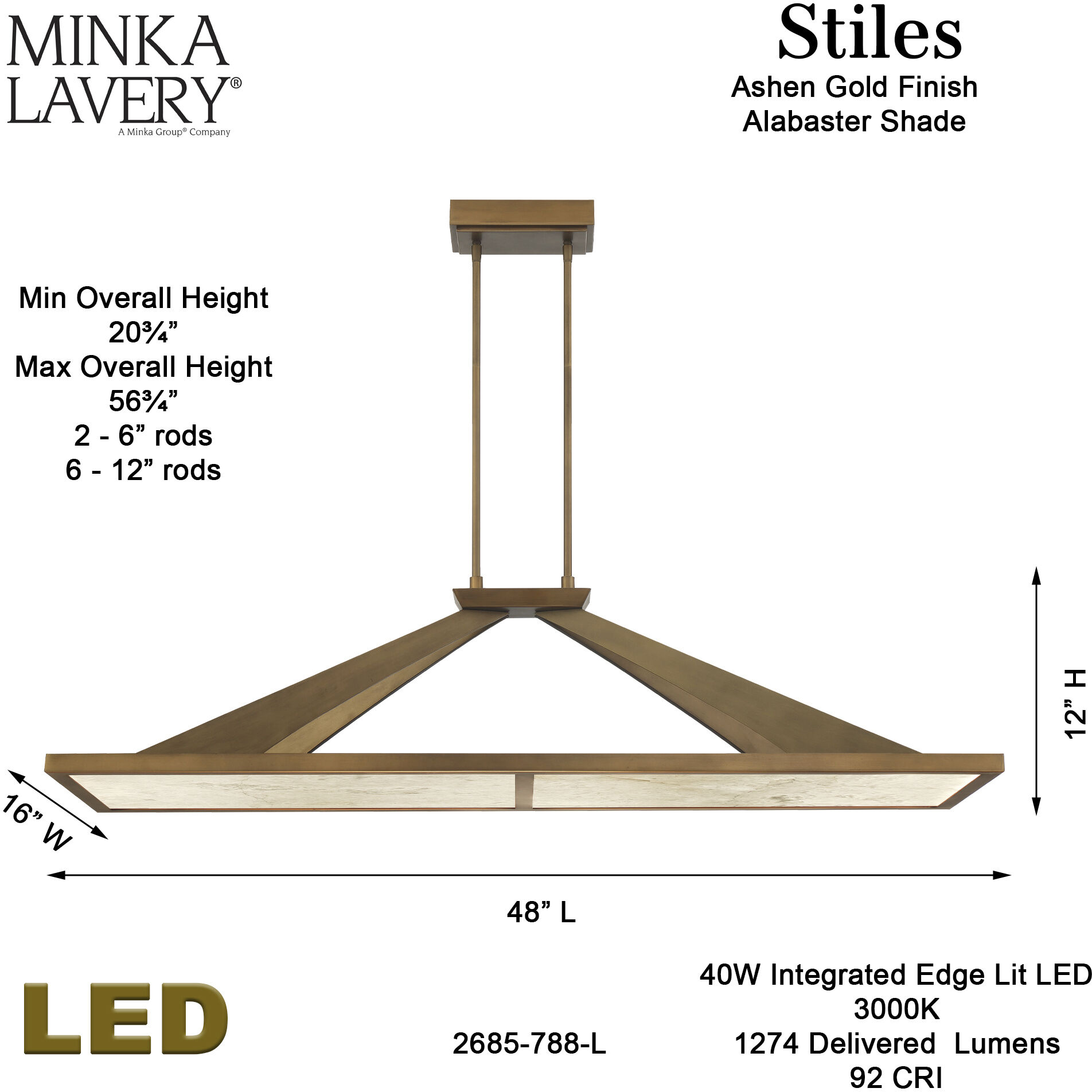 Stiles LED 48 inch Ashen Gold Island Chandelier Ceiling Light