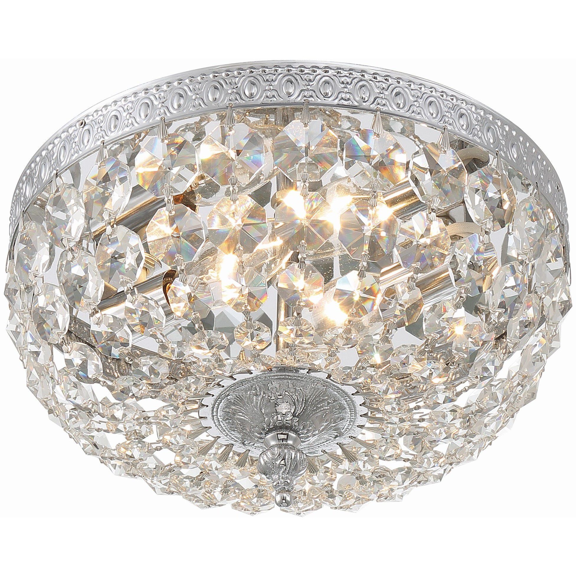 Waltham 2 Light 10 inch Polished Chrome Flush Ceiling Light in Clear Hand Cut