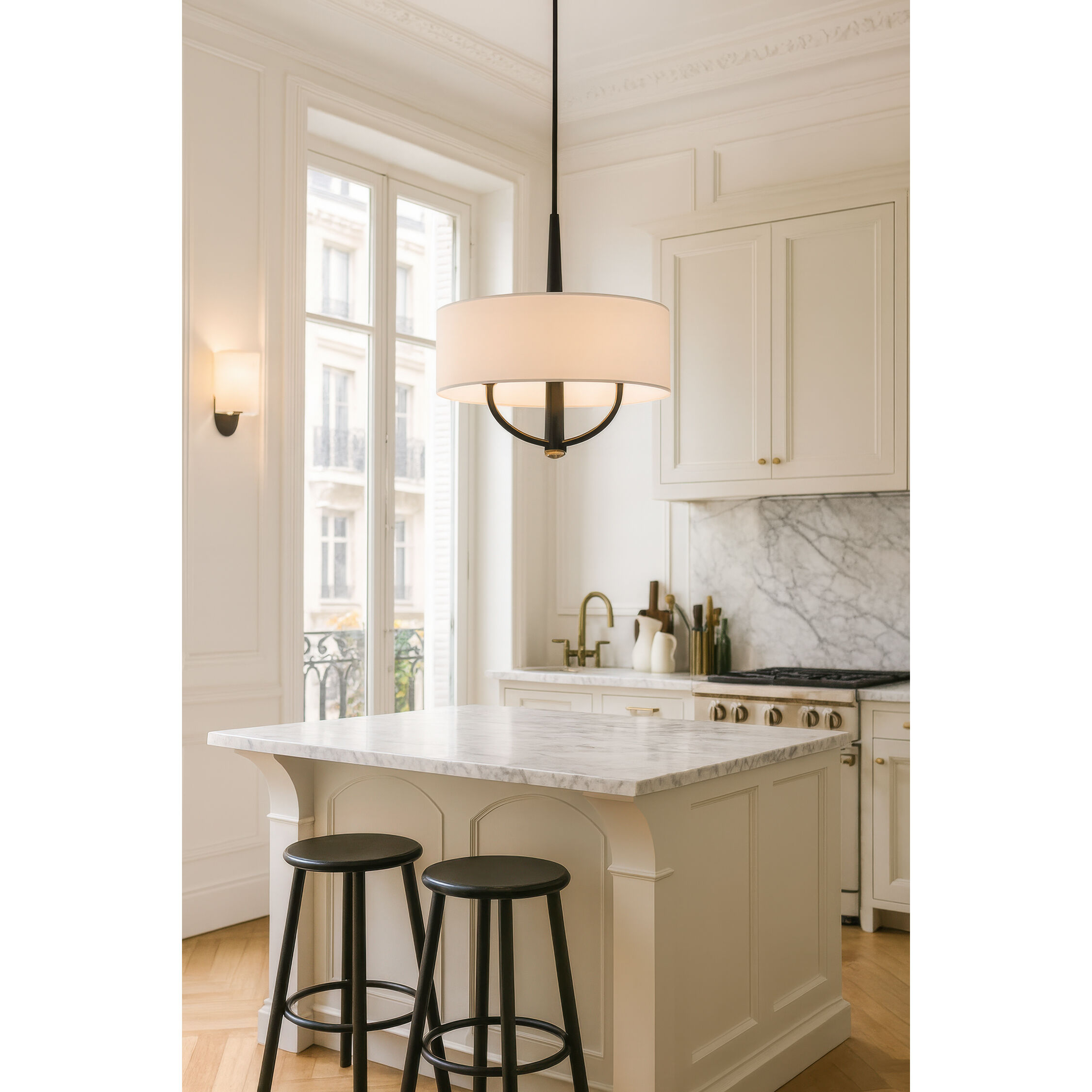 Patchwork 3 Light 18 inch Black with Satin Brass Pendant Ceiling Light in Black/Satin Brass