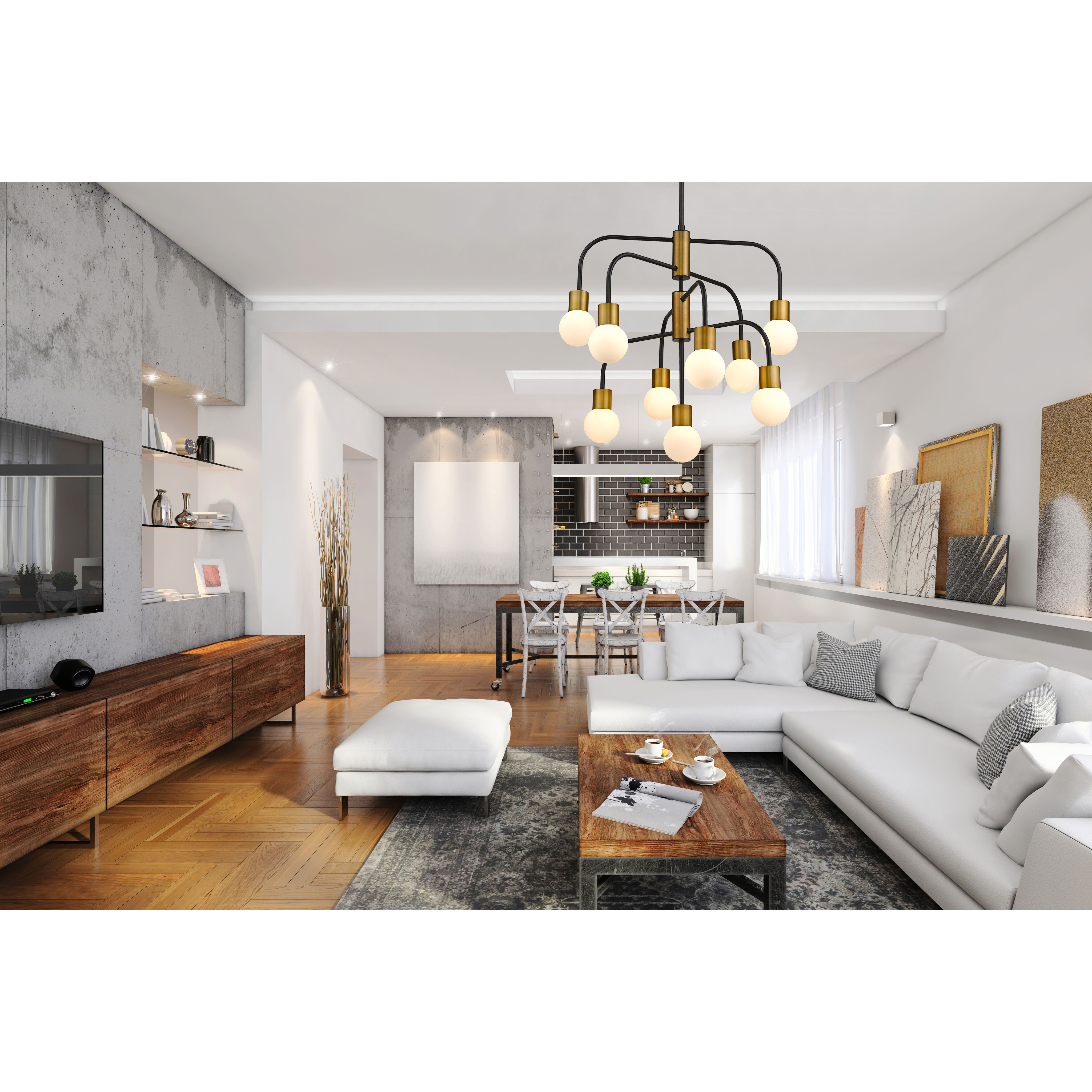 Neutra 9 Light 26.5 inch Matte Black and Foundry Brass Chandelier Ceiling Light