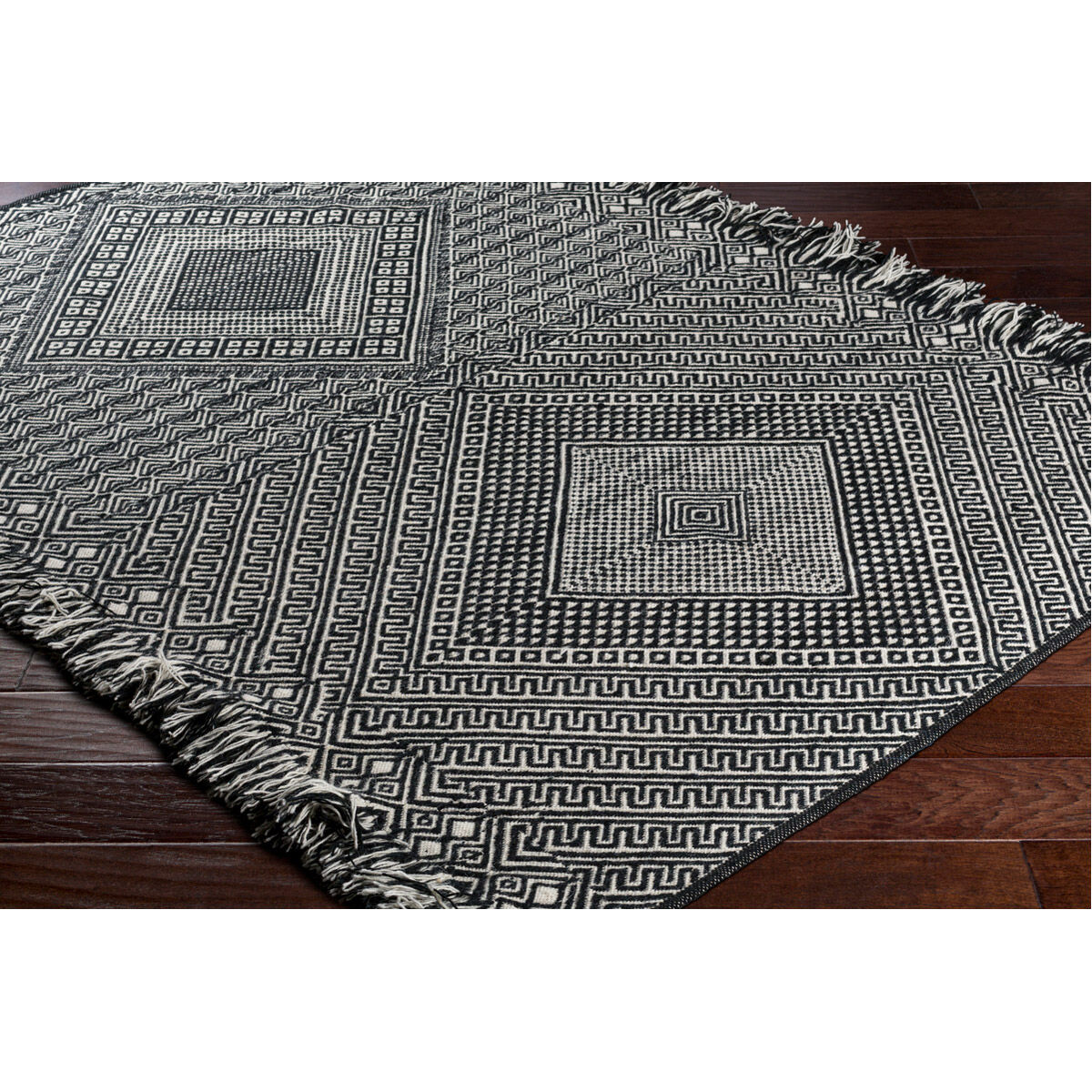 Zanafi 144 X 106 inch Black/Ivory Rugs, Rectangle