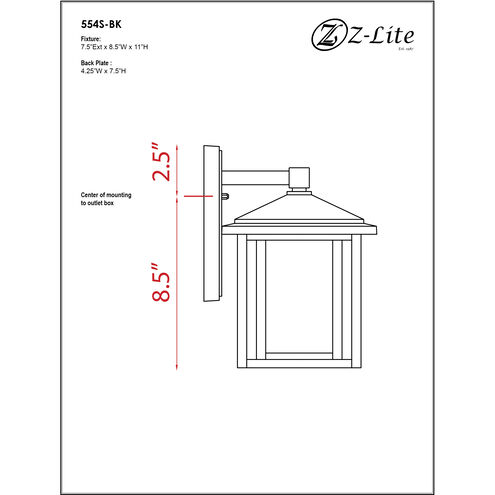 Aspen 1 Light 10.88 inch Black Outdoor Wall Light