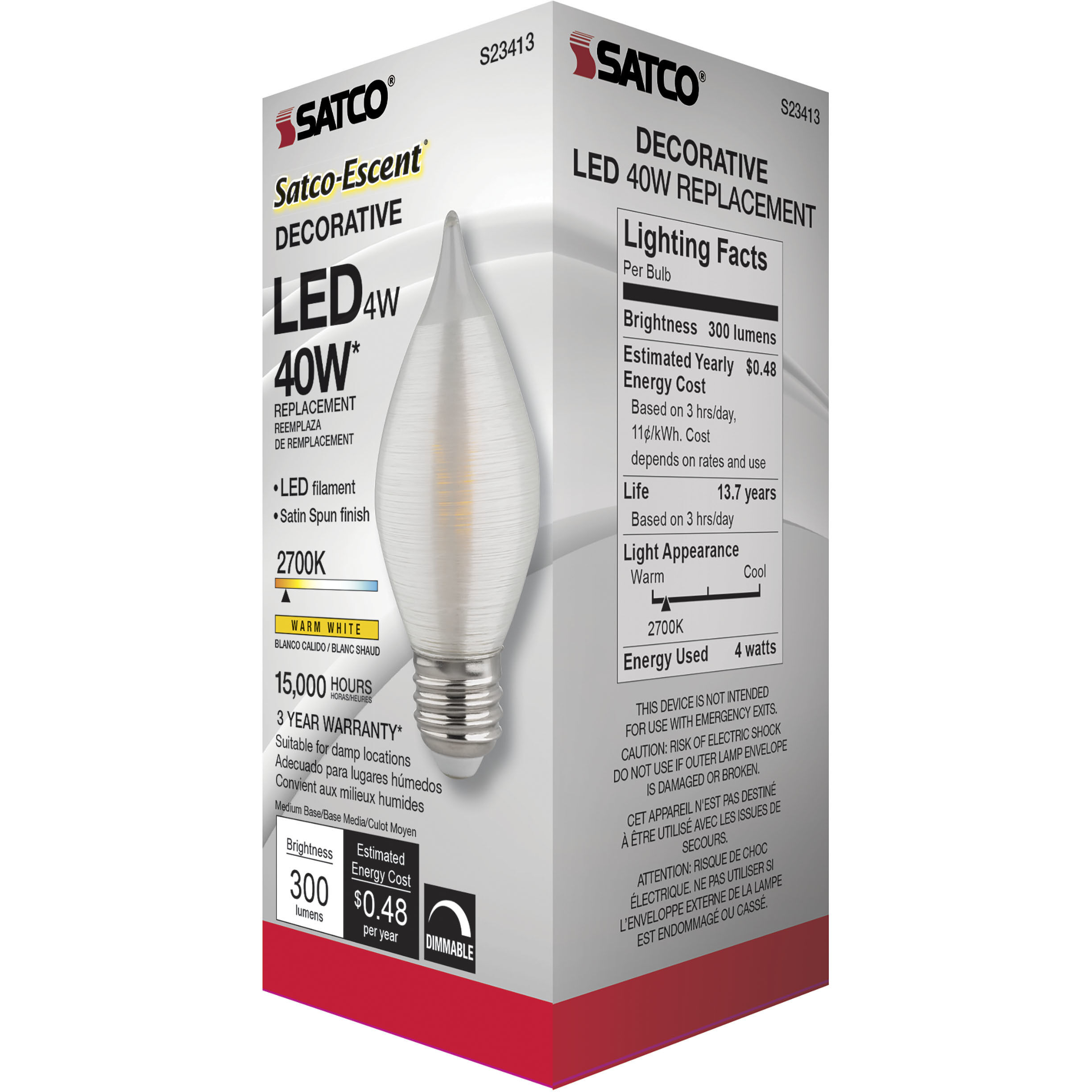 Lumos LED C15 Medium E26 4 watt 120V 2700K Light Bulb
