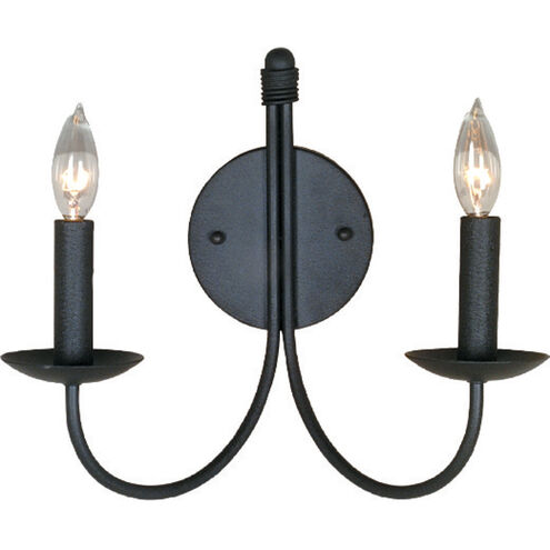 Wrought Iron 2 Light 8.75 inch Ebony Black Wall Sconce Wall Light