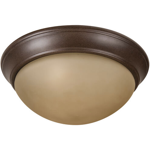 Pro Builder Premium 3 Light 15 inch Aged Bronze Textured Flushmount Ceiling Light in Amber Frost Glass