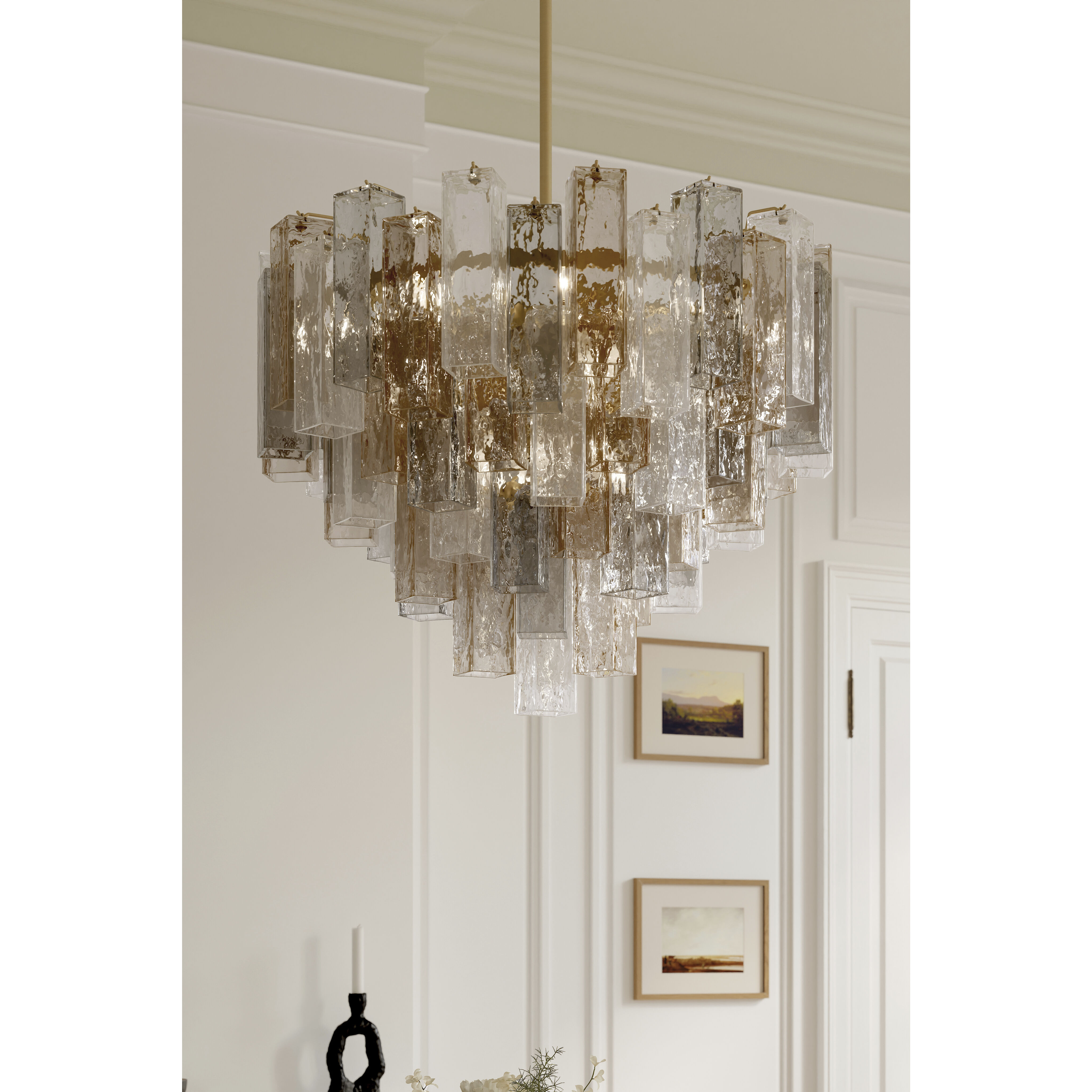 Torvento 15 Light 32.75 inch Legacy Brass Pendant Ceiling Light in Clear,  Grey and Amber Handmade Glass