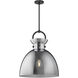 Alora Mood Waldo 1 Light 18 inch Matte Black Pendant Ceiling Light in Smoke Glass