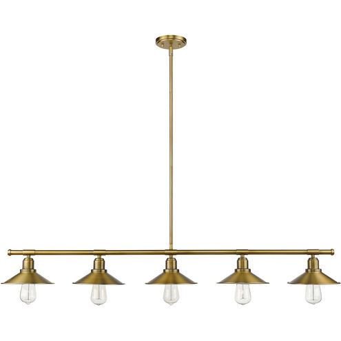 Casa 5 Light 51.5 inch Factory Brass Linear Chandelier Ceiling Light in Factory Brass Steel
