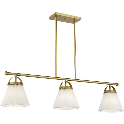 Scandinavian 3 Light 39 inch Natural Brass Linear Chandelier Ceiling Light